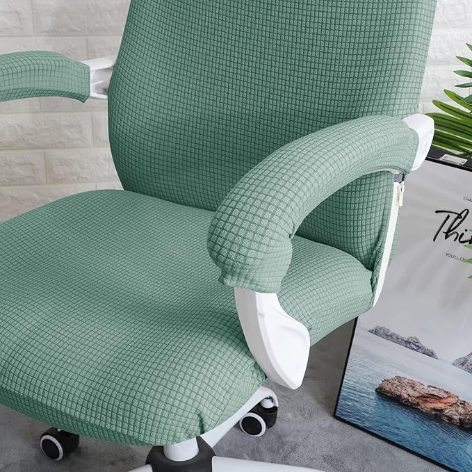 FORCHEER Office Chair Cover Water Repellent Jacquard Armrest Swivel Chair Slipcovers Removable Stretch Universal Computer Chair Cover L with Chair Arm Cover 2P-Army Green