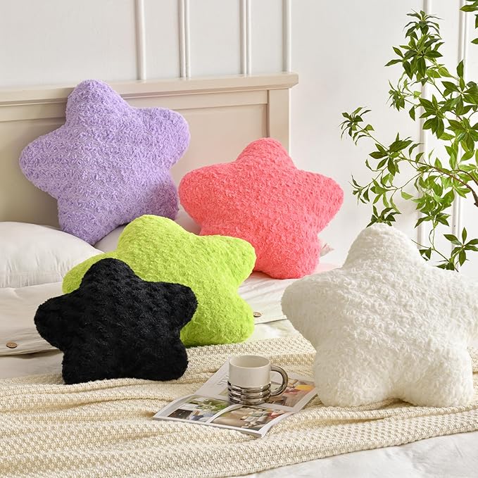 Star Pillow, 19.7" Star Shaped Plush Pillow for Couch Bed Sofa, Cute Decorative Throw Pillows with Soft Faux Fur Room Decor for Bedroom Living Room (White)