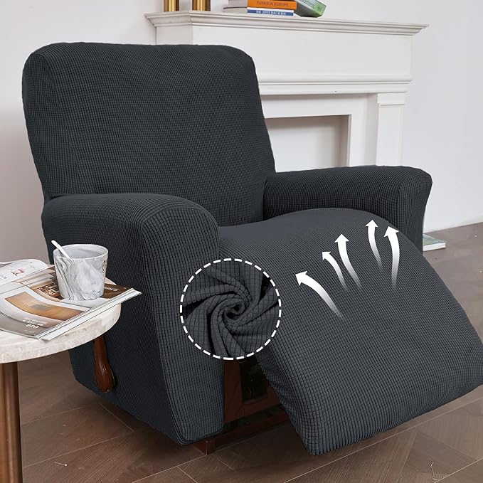 KEKUOU Recliner Chair Covers Lazy Boy Recliner Covers Stretch Couch Cover Slipcovers 1 Piece Furniture Protector with Elastic Bottom for Dog,Kids.(Recliner, Charcoal)