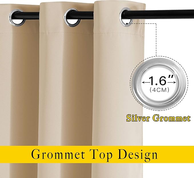NICETOWN Bedroom Blackout 48 inch Curtains and Drapes - Window Treatment Thermal Insulated Solid Grommet Room Darkening for Bedroom (Biscotti Beige, Set of 2, W37 x L48)
