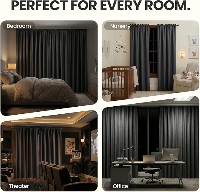 ECLIPSE Kendall Modern Blackout Thermal Rod Pocket Window Curtain for Bedroom or Living Room (1 Panel), 42" x 63", Charcoal