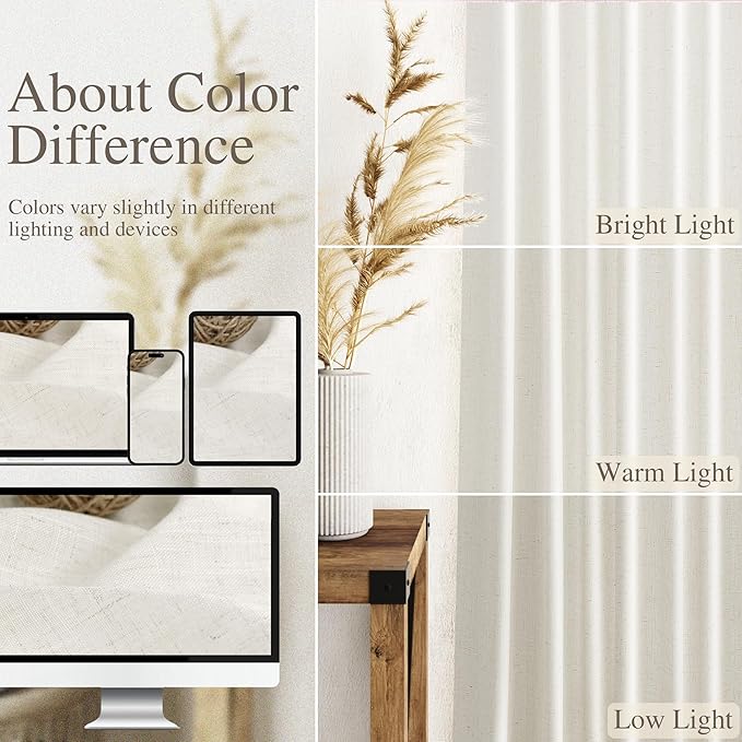 Linen Curtains 84 inches Long for Bedroom Back Tab Light Filtering Privacy Sheer Cream Curtains Modern Farmhouse Coastal Decor Cream Cotton Textured Gauze Curtain 2 Panel Set 70x84