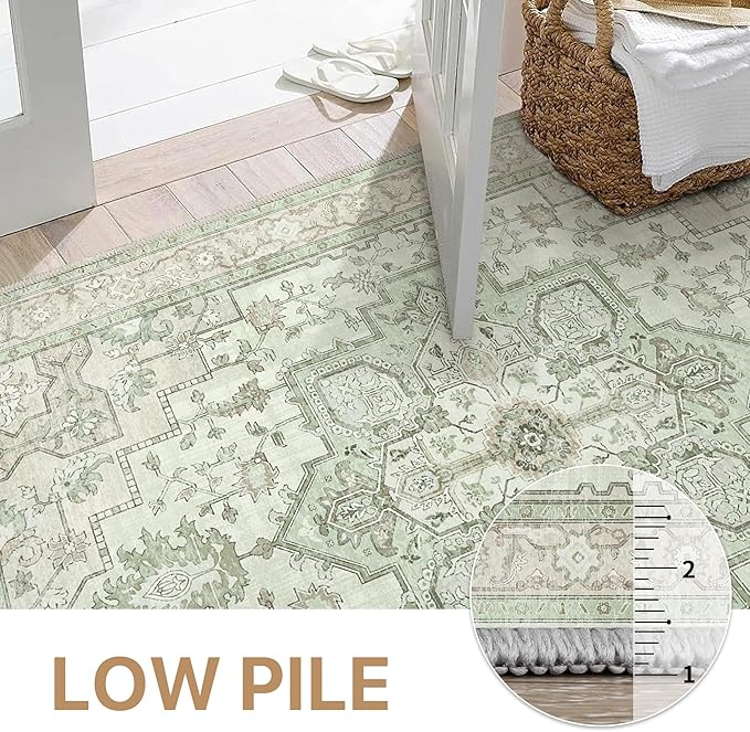 GENIMO Runner Rug for Hallways Machine Washable, 2'6''x10 Non Slip Boho Vintage Lightweight Washable Runners, Thin Floor Rugs for Entryway Hallway Bathroom Laundry Room Corridor, Oat Light