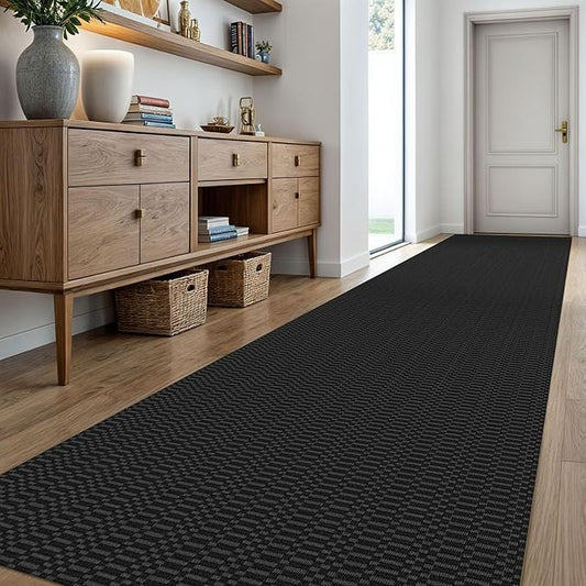 KOZYFLY Washable Runner Rug 3x18 ft Hallway Kitchen Runner Rugs with Rubber Backing Bobo Non Slip Entryway Runner Indoor, Long Carpet Runners for Hall Kitchen Entryway, Black/Grey