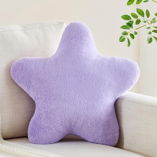 CANGHI Star Pillow 15.7" Purple Star Shaped Decorative Throw Pillow for Couch Bed Aesthetic Plush Floor Seating Cushions with Soft Faux Rabbit Fur for Sofa Bedroom Living Room