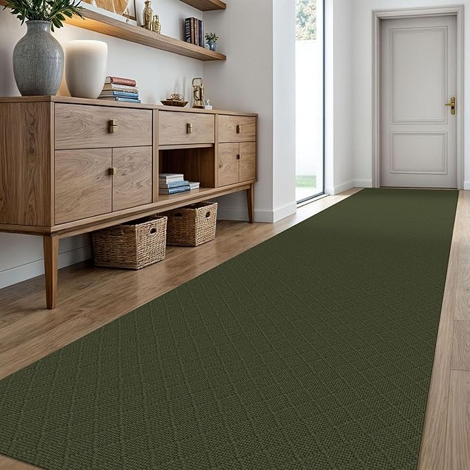 KOZYFLY Runner Rug 3x18 Ft Washable Runners for Hallways Non Slip Rubber Backed Kitchen Runners, Extra Long Entryway Runner Indoor, Floor Carpet for Hallway Kitchen Entryway, Dark Green