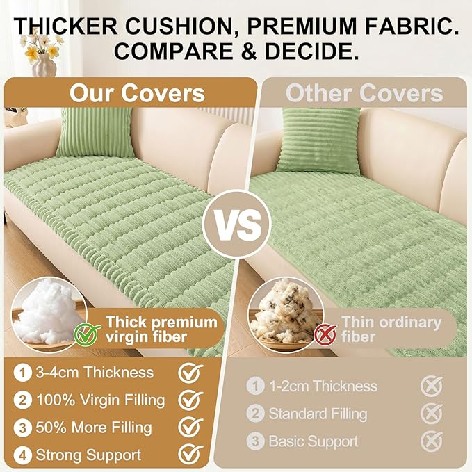 Smiry Couch Cover for Dogs Washable, Non Slip Fuzzy Pet Couch Covers for 3 Cushion Sofa Pet Friendly, Thick Soft Sofa Slipcovers Cushion Protector (Green, 27.6" x 88")