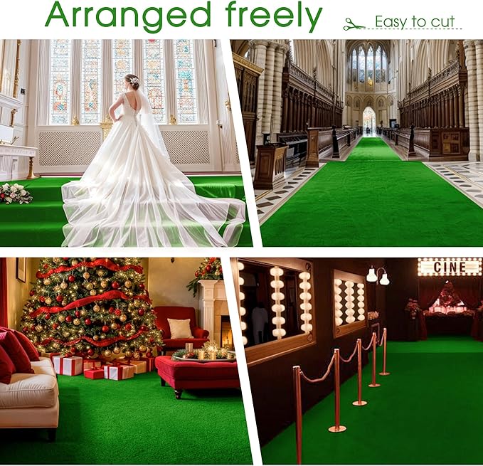 Red Carpet Runner for Party,140GSM 2.6FTx15FT Carpet Party Decorations,Red Runway Rug for Prom Felt Non-Woven Fabric,Runner for Wedding Ceremony (Green, 2.6x30 FT)