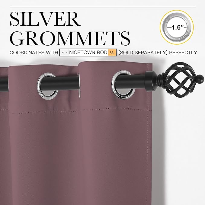 NICETOWN Dry Rose Blackout Curtains 108" Long for Office, Dining Room, 55" Wide, 2 Pieces, Guest Room, Sound Reducing Heat and Cold Block Curtain Panels for Modern Room Decorative