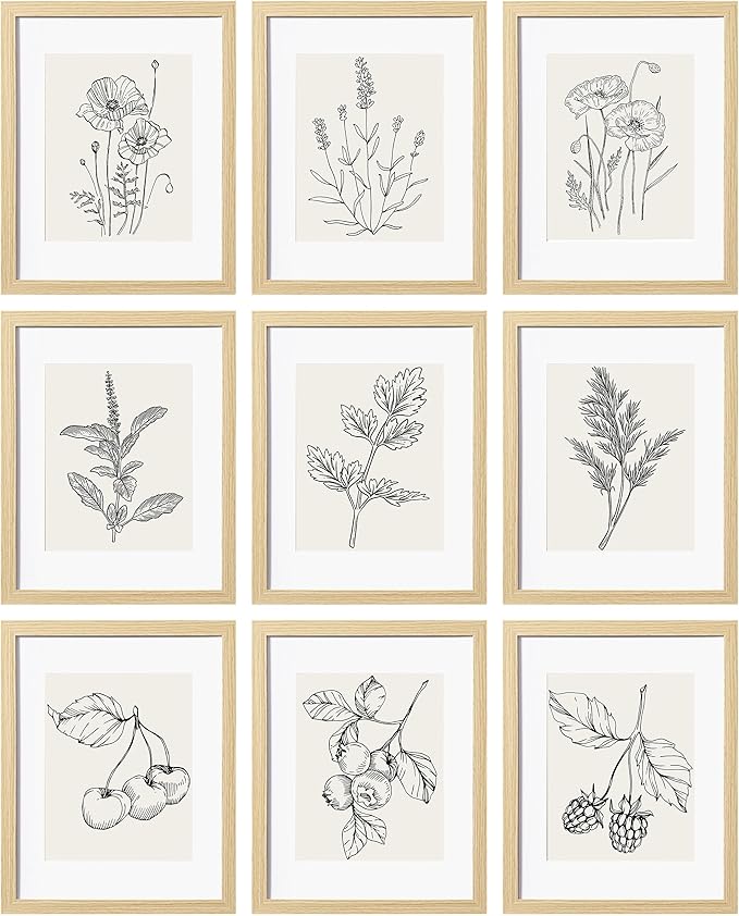 eletecpro 11x14 Picture Frames Set of 9 Farmhouse Gallery Wall Frame Set, Displays 8x10 Photos with Mat or 11x14 No Mat, Natural Picture Frames Collage Wall Decor for Home Decor