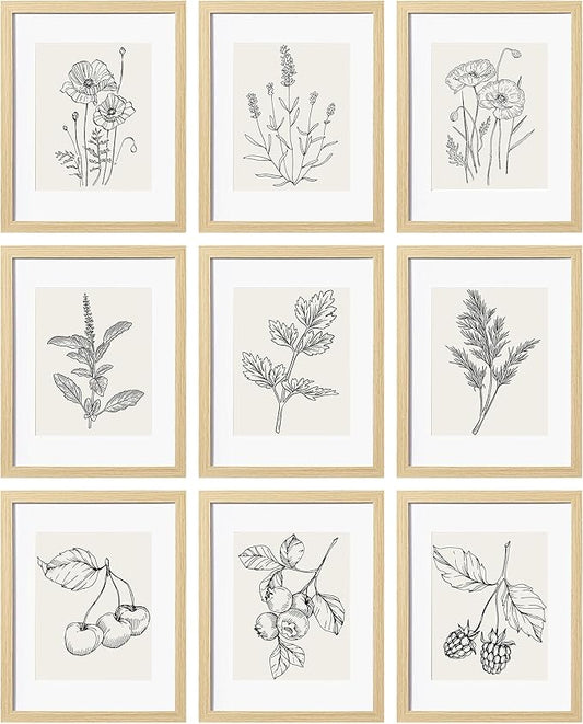 eletecpro 11x14 Picture Frames Set of 9 Farmhouse Gallery Wall Frame Set, Displays 8x10 Photos with Mat or 11x14 No Mat, Natural Picture Frames Collage Wall Decor for Home Decor