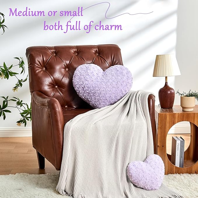 Heart Pillow Purple Throw Pillows, Soft Fluffy Decorative Pillows for Bed Couch Chair, Cute Heart Shaped Room Decor Gifts for Valentine Anniversary Birthday Mothers Christmas (Medium, 20"x15")