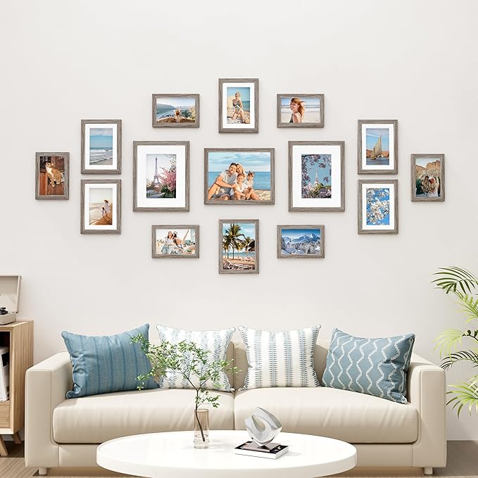 Vittanly 15 Pack Picture Frames Collage Wall Decor for Mounting or Tabletop Display, Gallery Frame Set for Family, Multi Sizes Including 3pcs 8x10, 6pcs 5x7, 6pcs 4x6, Dark Grey