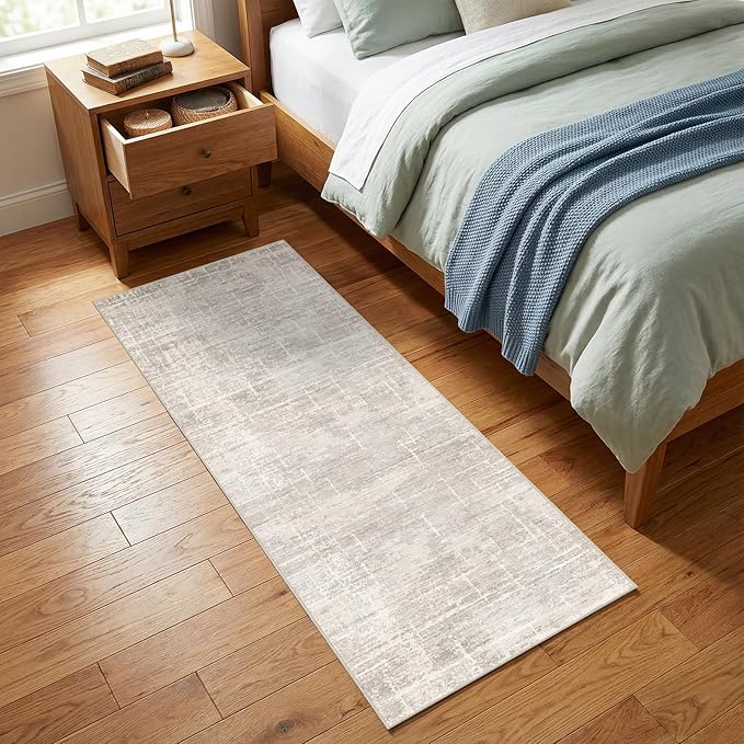 2x6 Washable Kitchen Runner Rug - Modern Abstract Neutral Carpet with Non-Slip Backing Low-Pile Stain-Resistant Thin Runners for Hallway Bathroom Bedroom Entryway (2x6, Beige)