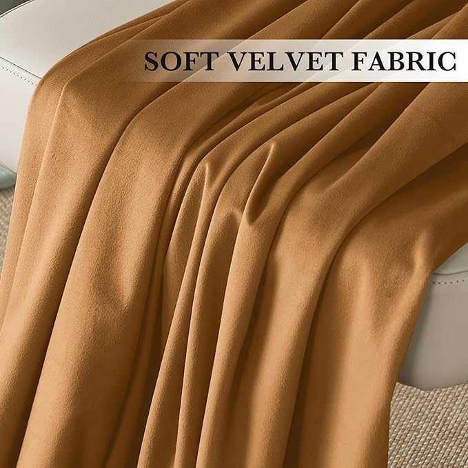 RYB HOME Luxurious Bronze Velvet Curtain Panels for Living Room Bedroom, Heavy Duty Thermal Insulated Floor-Length Velvet Drapes with Hook Belt for Vintage Decor, 52" W x L102 L, 2 Panels Set