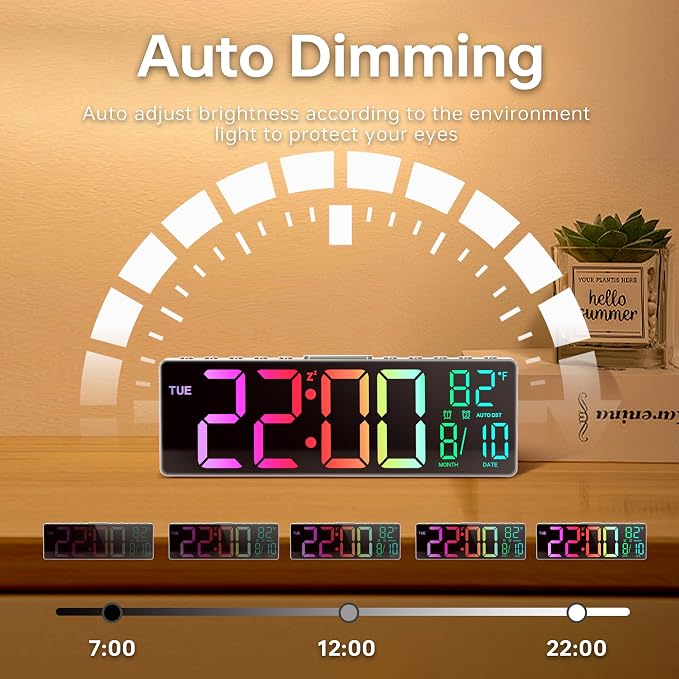 JALL 10.5'' Large Digital Alarm Clock with Big LED Number, Remote Control, RGB Colors,Timer, Dual Alarm, Temperature for Back to School Classroom, Bedroom, Living Room, Gift for Senior Student Teacher - Image 9