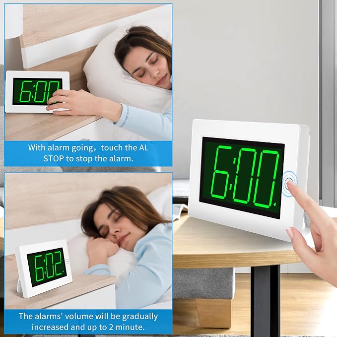 KWANWA Large Digital Alarm Clock, 3" LED Display Battery Operated, Dimmable Auto Night Mode, Easy to Read for Seniors Visually Impaired, Cordless Wall Clock or Table Clock for Bedroom Kitchen RV - Image 5