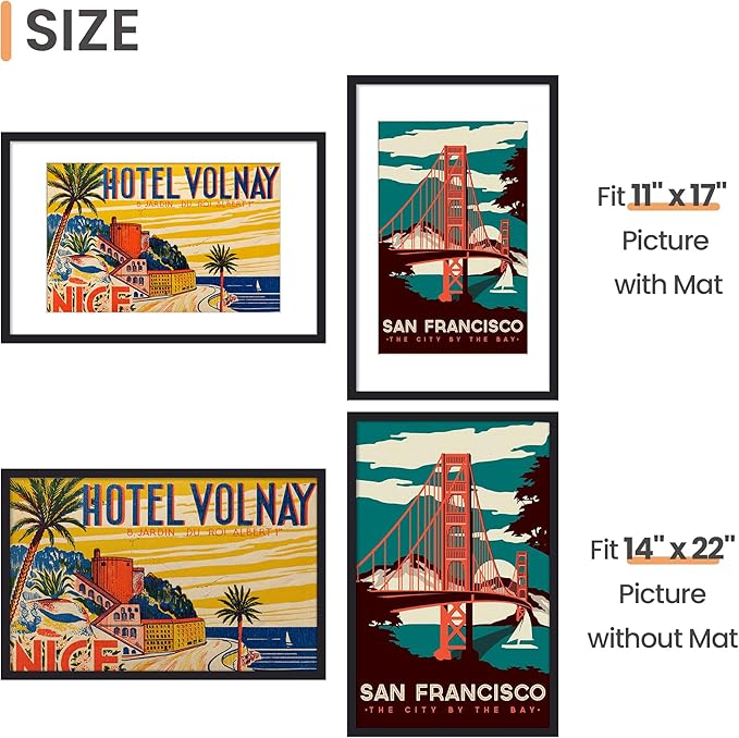 upsimples 14x22 Picture Frame, Display Pictures 11x17 with Mat or 14 x 22 Without, Wall Hanging Newspaper Frames, Black, 1 Pack