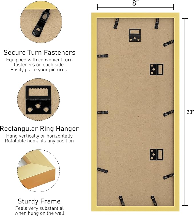 VIOLABBEY 8x20 Picture Frame 2Pack, Fits Four 4x6 Photos with Mat or One 8x20 Picture without Mat for Wall, Gold