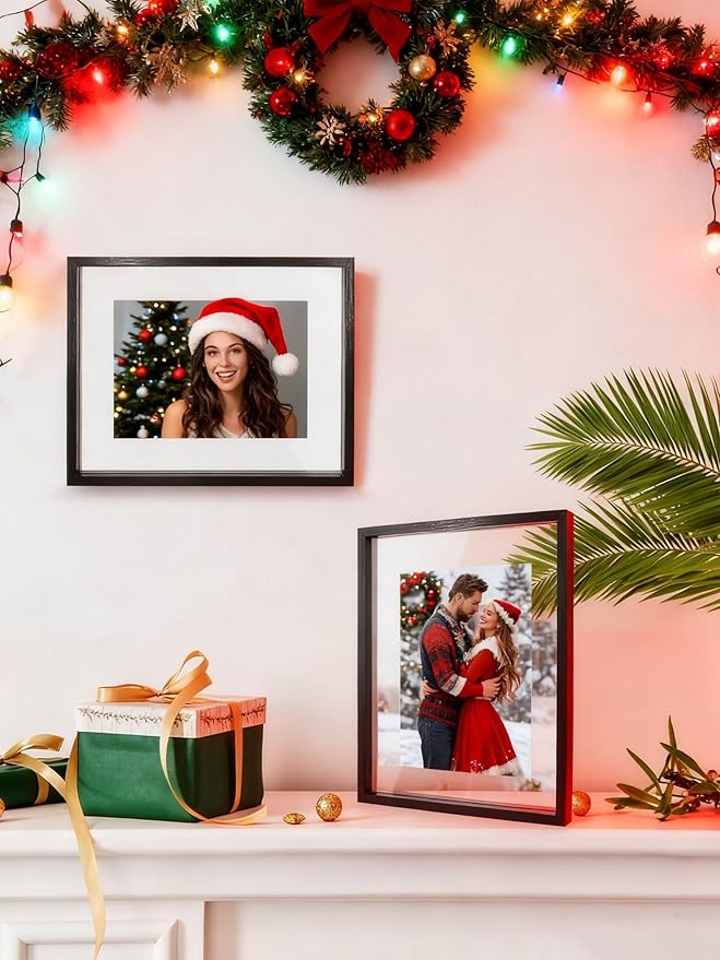 AceList 11x14 Floating Frames, Double Plexiglass Wood Picture Frame, Display Any Size Photo up to 11x14 photos for Desktop or Wall Hanging, Black