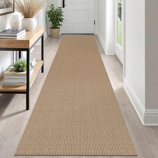 IOHOUZE Washable Runner Rug 2.6x12 Non Slip Rubber Backed Extra Long Hallway Runner Entryway Runner Indoor, Kitchen Rugs Woven Cotton Floor Carpet for Hall Stair, Orange/Tan/Brown