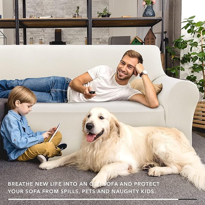 ZNSAYOTX Super Stretch Couch Cover (72"-92") Universal Sofa Covers with Elastic Bottom, Dog Cat Pets Friendly Washable Furniture Protector Fitted Sofa Slipcovers Stay in Place (White, Sofa)