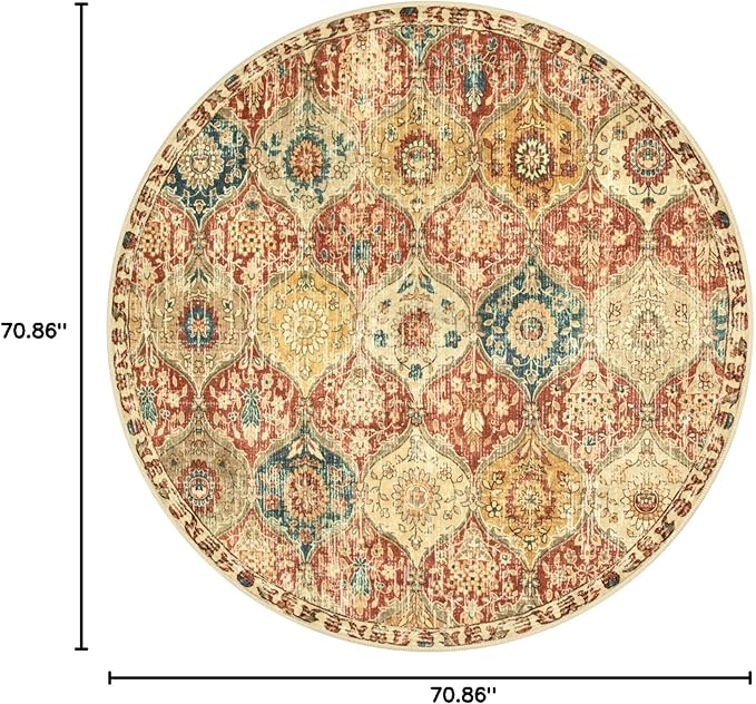 Lahome Moroccan Trellis Washable Round Area Rug, Soft Round Rugs 6ft Ultra-Thin Non-Slip, Vintage Large Circle Carpet for Bedroom Living Room Kitchen Nursery Elise, Red/Orange