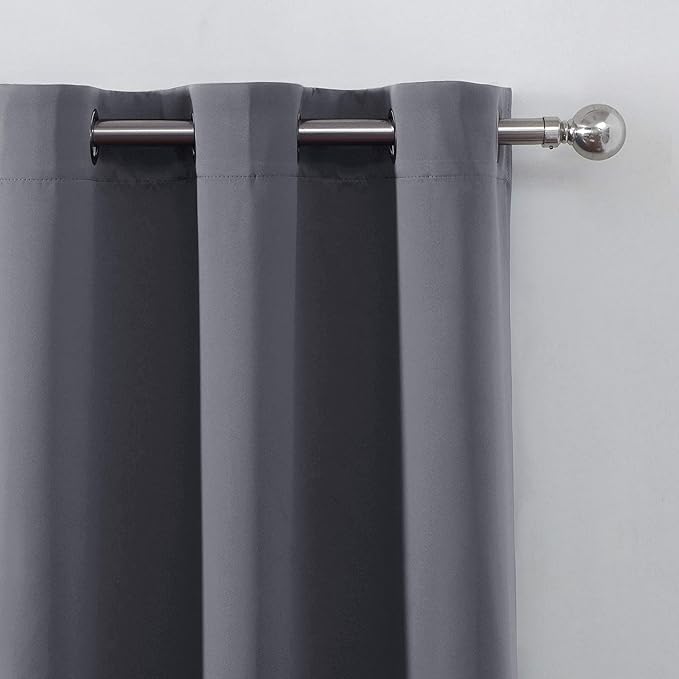 LEMOMO Grey Blackout Curtains 52 x 63 Inch/Gray Curtains Set of 2 Panels/Room Darkening Curtains for Bedroom Thermal Insulated Drape