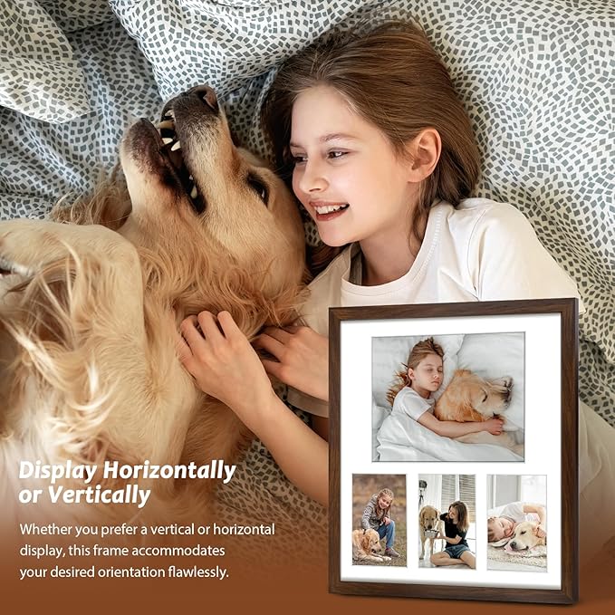 Golden State Art 14x16 Brown Wood Picture Frame - White Mat for 8x10 and 4x6 Photos - Real Glass, Sawtooth Hanger, Swivel Tabs - Wall Mounting - Great for Posters, Weddings, and Engagements