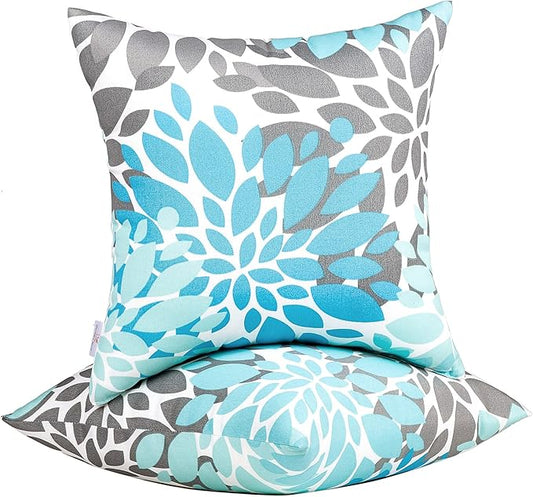 JMGBird Water-Resistant Outdoor Pillows Set of 2, 18x18 inch Durable Sky Blue Mandala Pattern Throw Pillows with Inserts for Patio Furniture
