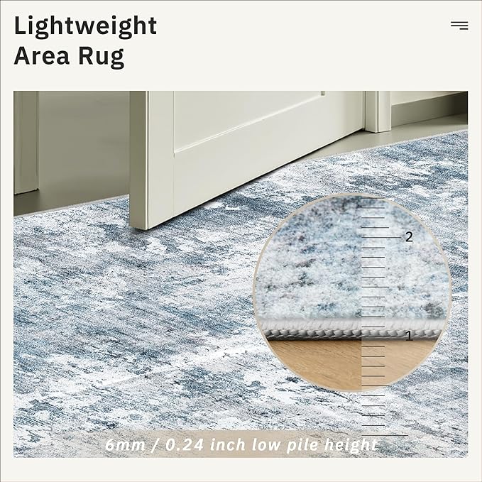 Soalmost Abstract Rug 8x10 Large Living Room Rugs Neutral Modern Washable Area Rugs for Bedroom Dining Room Non-Slip Stain Resistant Foldable Thin Blue