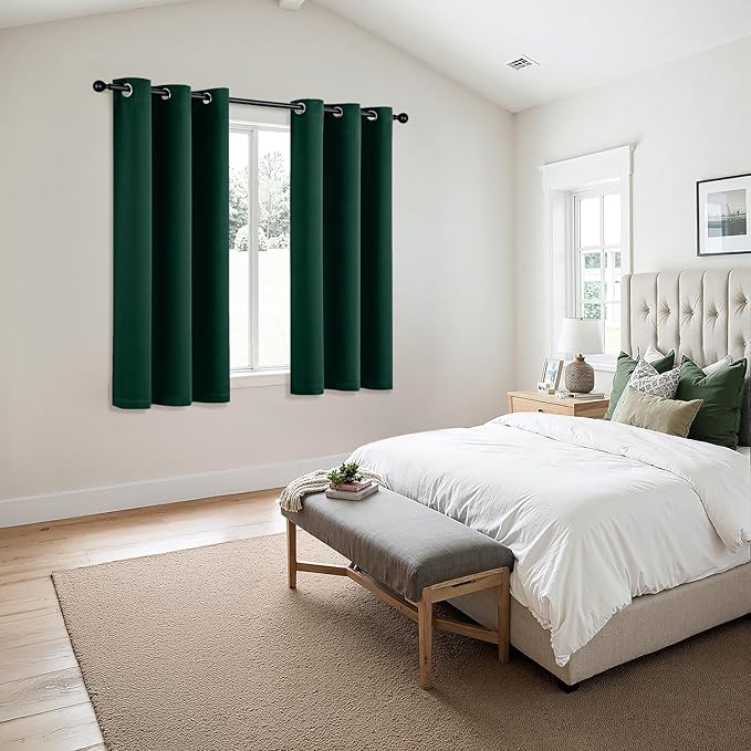 MIULEE Hunter Green Blackout Curtains for Bedroom Living Room 63 Inches Long 2 Panels, Thermal Insulated Room Darkening Drapes Grommet Noise Reducing Light Blocking Window Treatments 40x63 Inch