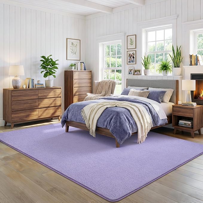 Soft Rugs for Living Room 5x7 Light Purple, Modern Area Rug for Bedroom Nursery Dorm, Thickened Throw Rugs for Girls Kids, Washable Indoor Floor Carpets