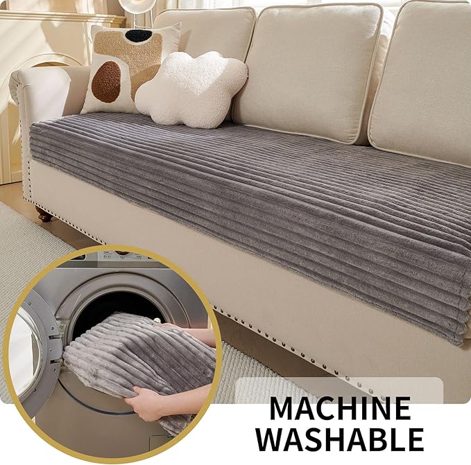 HAOMAIJIA Waterproof Couch Cover for Dogs Washable,Faux Fur Pet Couch Covers for Sofa,Soft Dog Bed Cover Non-Slip Couch Covers for 3 Cushion Couch Sofa Pet Friendly (Grey, 35" x 47" 1 Pack)