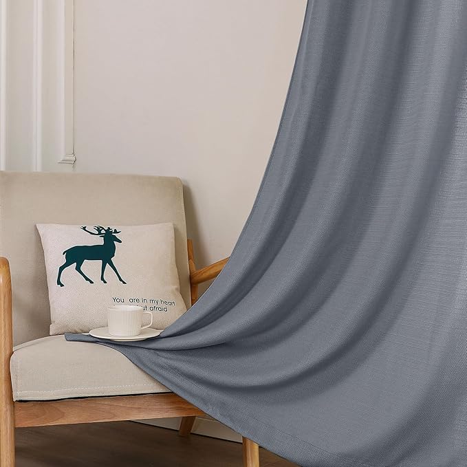 Chyhomenyc Dark Grey Curtains 84 Inch Length 2 Panels, Faux Linen Semi Sheer Light Filtering Soft Slub Textured Privacy Farmhouse Curtain Drapes for Living Room Bedroom, 40" Wx84 L