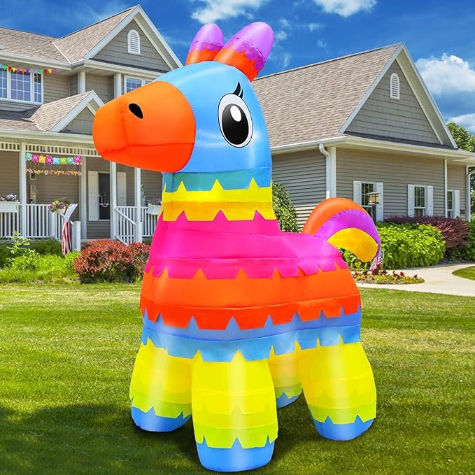 TURNMEON 6 Ft Cinco De Mayo Inflatables, Fiesta Inflatables Pinata Party Decorations Blow Up Fiesta Donkey Built-in LED Lights Mexican Theme Decorations for Fiesta Party Yard Garden Outdoor Decor