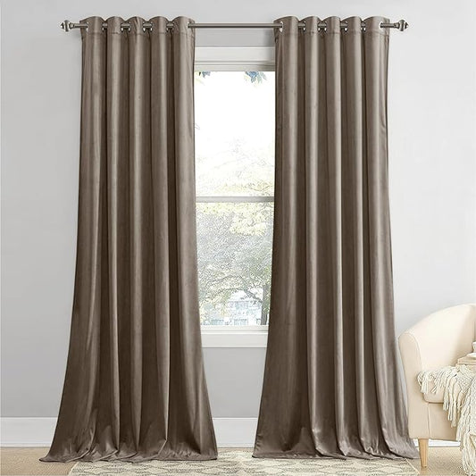 StangH 84 inches Long Velvet Curtains - Taupe Solid Drapes Light Dimming Energy Efficient for Bedroom Rustic Decor Door Curtains for Study/Kitchen, W62 x L84, Set of 2