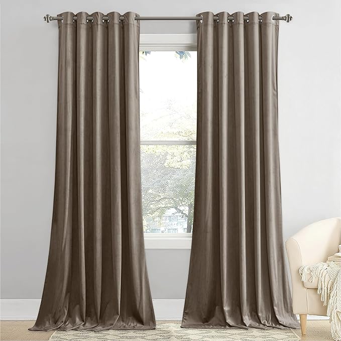 StangH 2 Panels Velvet Curtains Taupe Farmhouse Decor 96 inches Long, Super Soft Window Drapes Heat & Cold Blocking for Nursery Light Blocking for Kid Bedroom, W62 x L96