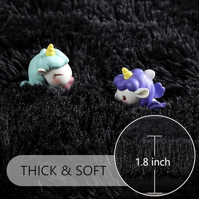 Noahas Black Area Rugs for Bedroom Living Room,4x6 Fluffy Thick Shag Throw Floor Carpet,Soft Shaggy Bedside Non-Slip Plush Dorm Nursery Kids Rug