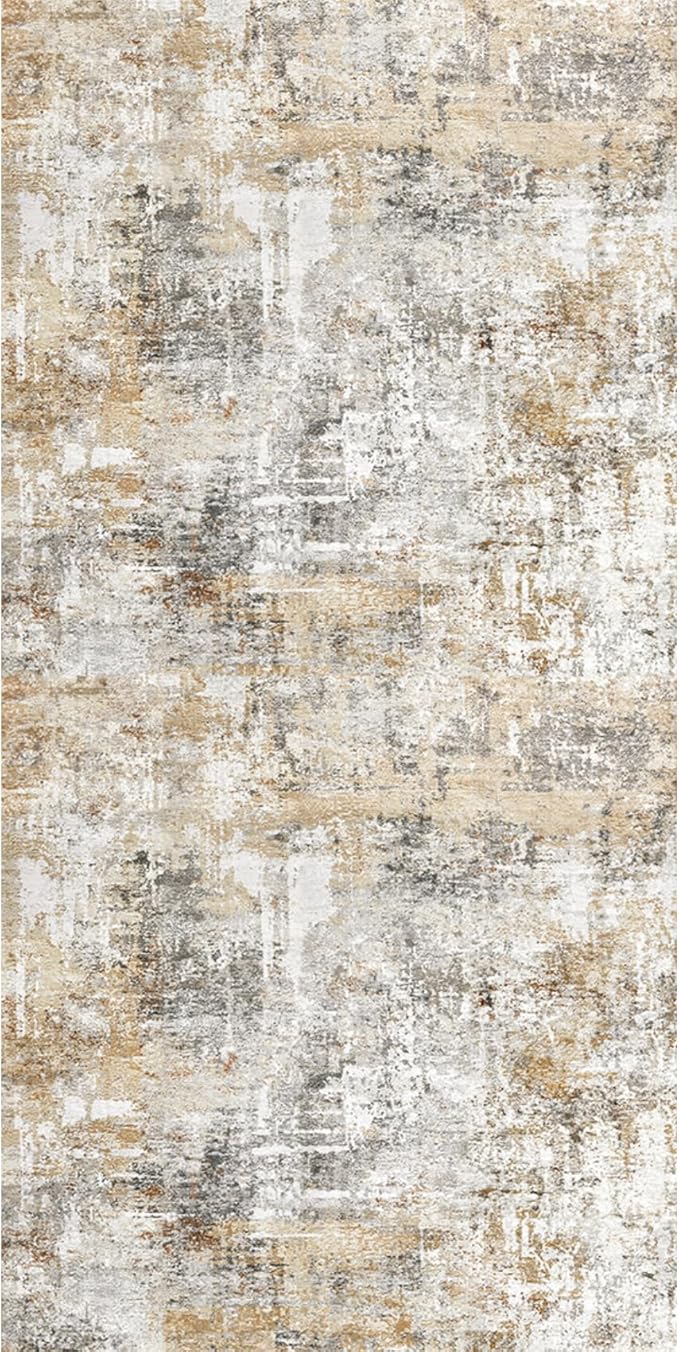 3x10 Ft Long Hallway Runner Rug - Non-Slip Washable Kitchen Runner Rug with Rubber Backing | Modern Abstract Wide Floor Carpet Runner for Indoor Entryway, Bedroom, Living Room (Gold Grey)