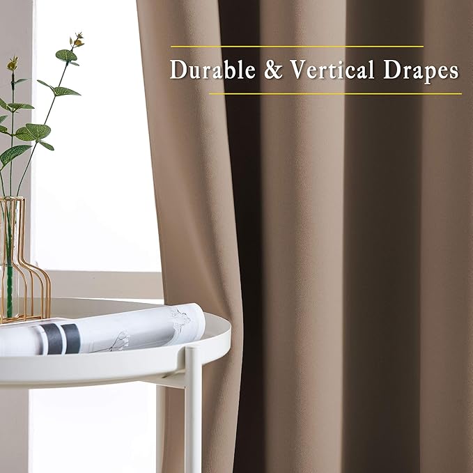 NICETOWN Blackout Cappuccino Curtains 84 inches Long, Grommet Room Darkening Thermal Insulated Sound Dampening Window Treatments for Bedroom/Home Office, 2 Panels, W46 x L84