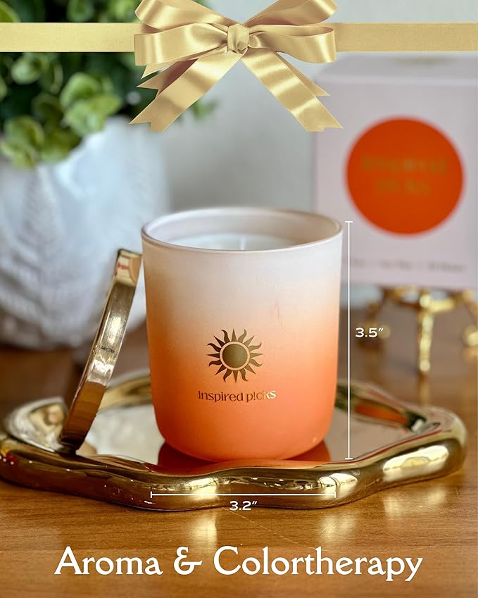 Orange Candle | Bergamot & Rosewood w/Gold Sun Symbol | Luxury Candle for Date Night, Spring Scented Home Decor, Love & Coworker Gifts