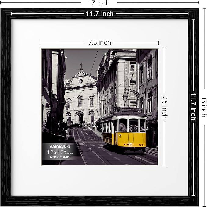 eletecpro 12x12 Picture Frames Set of 10, Gallery Wall Frames Display 8x8 Photo with Mat or 12x12 without Mat, Picture Frame Collage Wall Decor for Wall Mounting, Black