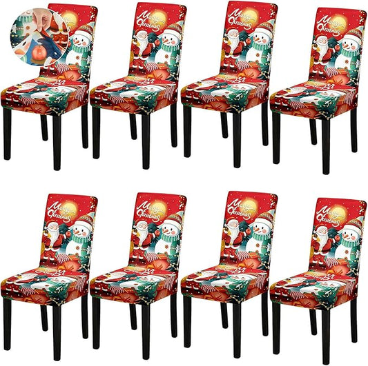 Christmas Chair Covers, Stretch Dining Room Chair Covers Set of 8, Christmas Decoration/Home Decor Chair Protector Slipcovers