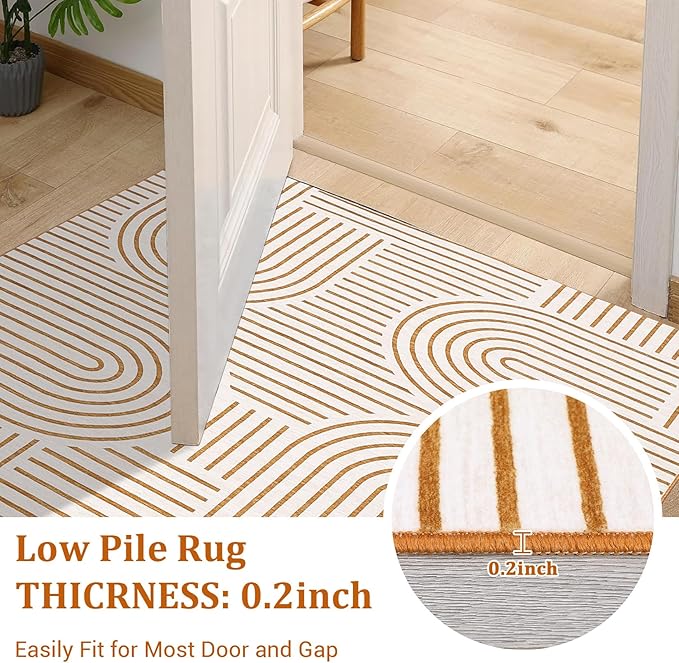 ROYHOME Modern Rug 2x6 Runners for Hallways, Abstract Kitchen Runner Rugs Non Slip Bath Runners, Rainbow Washable Runner Rug for Bedroom, Soft Long Rugs for Entryway Bathroom Laundry Dorm, Orange