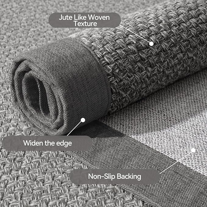 YDKGL Front Door Mat 2'x3', Jute Like Non-Slip Indoor Mat Entrance, Woven Washable Doormat for Front Indoor Entryway, Grey