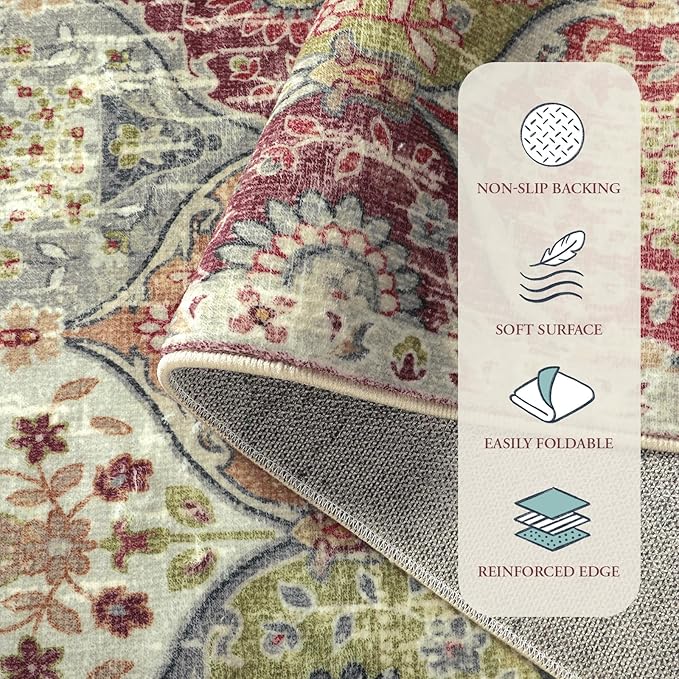Lahome Moroccan Trellis Washable Small Area Rug, 3x5 Black Rug for Bedroom Living Room, Non-Slip Oriental Throw Carpet for Kitchen Office Entryway Bathroom Office Elise, Orange/Terracotta