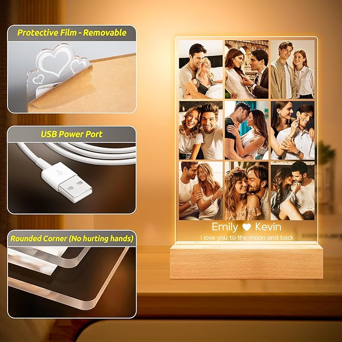 Personalized Picture Frame with Photos, Custom Picture Frames, Personalized Photo Frame, Customized Anniversary Birthday Gifts for Women Men Her Him Girlfriend Boyfriend Couples