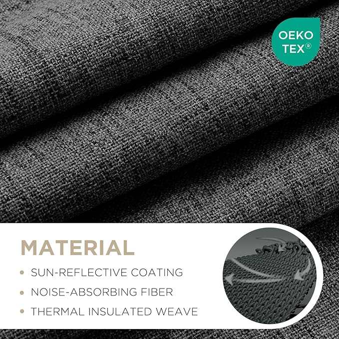 Joydeco Blackout Curtains for Bedroom - 100% Light Blocking 2 Panels Set Black Drapes 37" W x 90" L, Thermal Insulated Room Darkening Curtains, Linen Textured for Living Room, Rod Pocket & Back Tabs