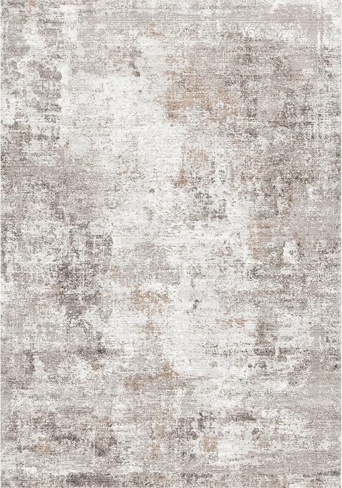 6x9 Washable Living Room Rug – Neutral Modern Abstract Soft Large Area Rug for Bedroom, Dining Room – Non-Slip Low-Pile Thin Carpet (Beige Grey)
